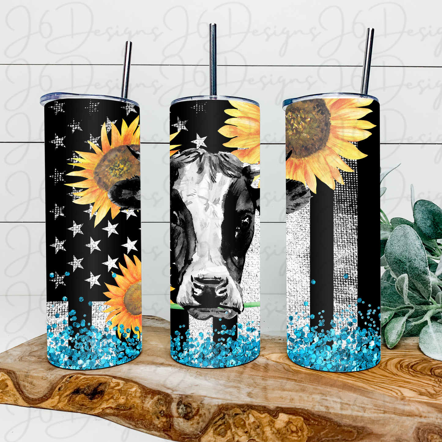 Black Flag Cow & Sunflower Tumbler