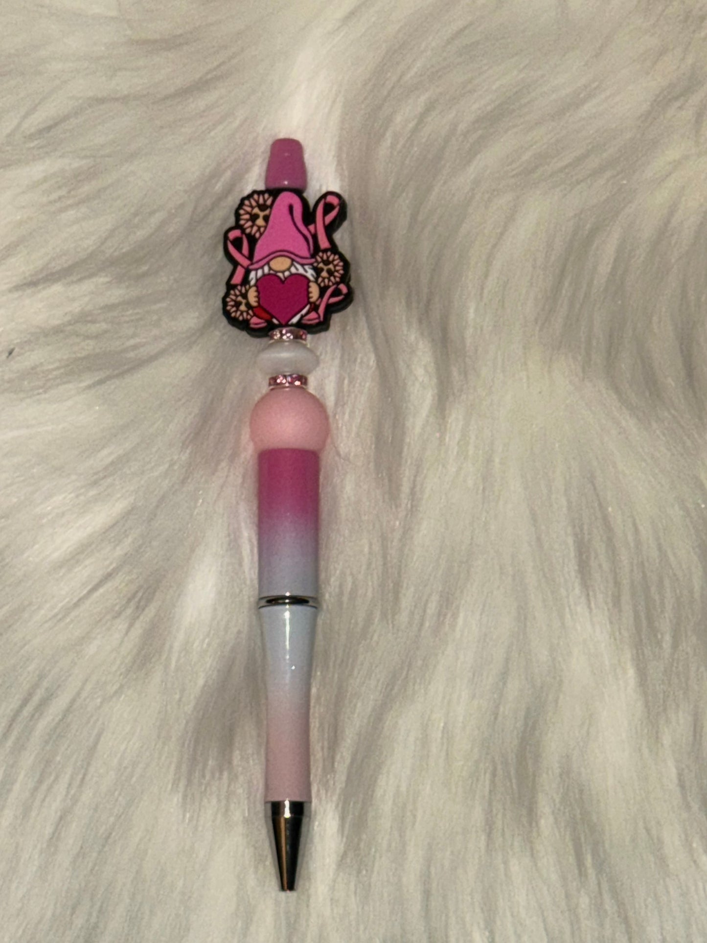 Pink Ribbon Gnome Beaded Pen