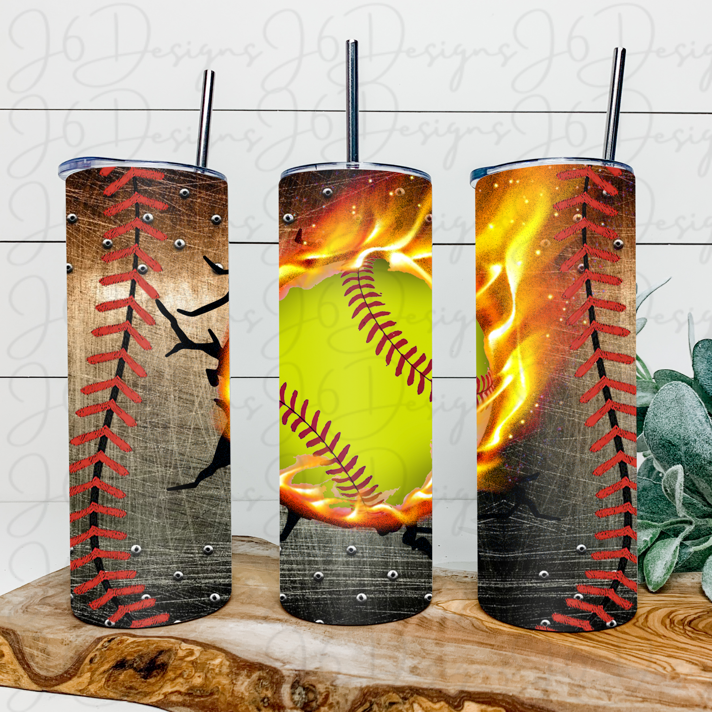 Flaming Softball Tumbler