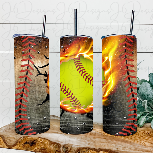 Flaming Softball Tumbler